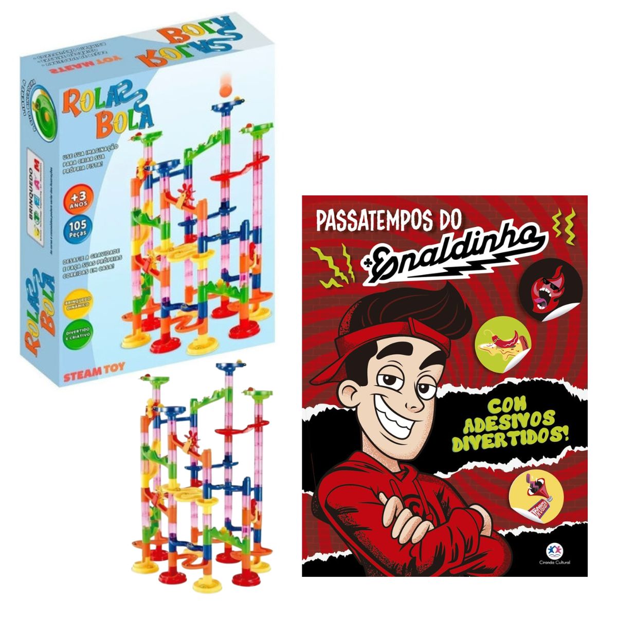 Kit Pista Rola Bola 105 Peças + Livro Passatempo Enaldinho Kit Pista Rola Bola 105 Peças + Livro Passatempo Enaldinho
